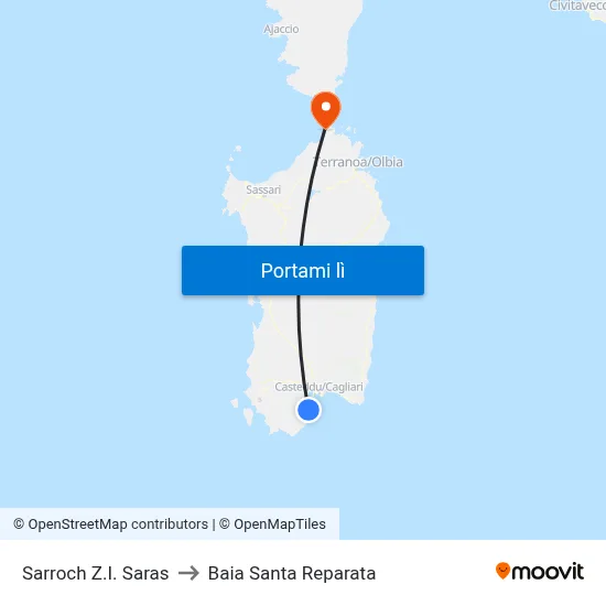 Sarroch Z.I. Saras to Baia Santa Reparata map