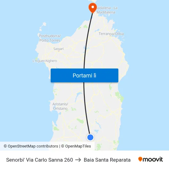 Senorbi' Via Carlo Sanna 260 to Baia Santa Reparata map