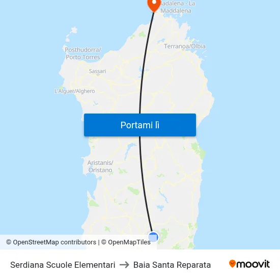 Serdiana Scuole Elementari to Baia Santa Reparata map