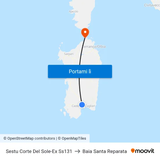 Sestu Corte Del Sole-Ex Ss131 to Baia Santa Reparata map