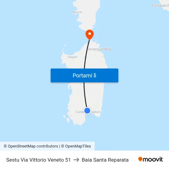 Sestu Via Vittorio Veneto 51 to Baia Santa Reparata map