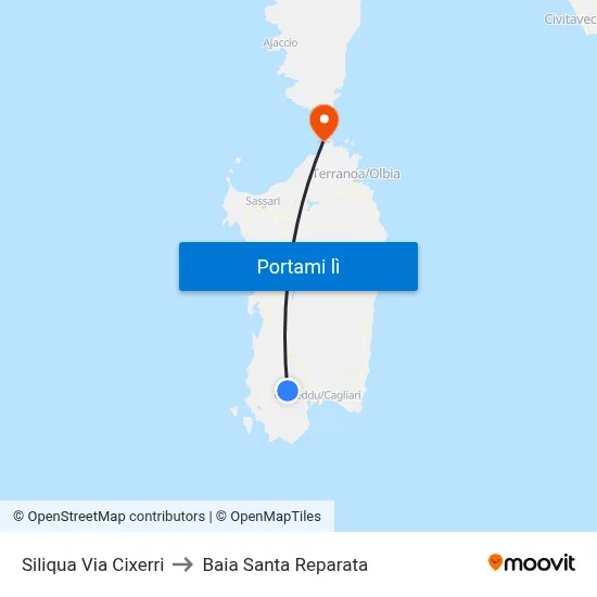 Siliqua Via Cixerri to Baia Santa Reparata map