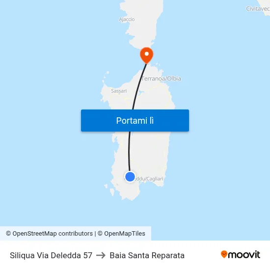 Siliqua Via Deledda 57 to Baia Santa Reparata map