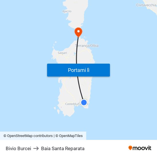 Bivio Burcei to Baia Santa Reparata map