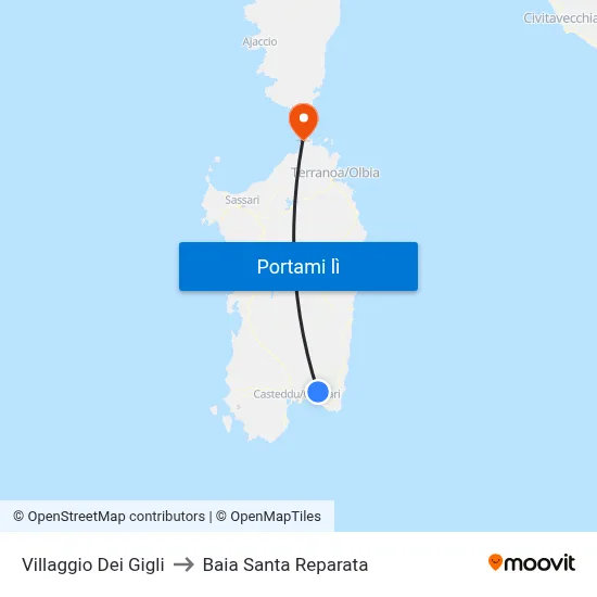 Villaggio Dei Gigli to Baia Santa Reparata map