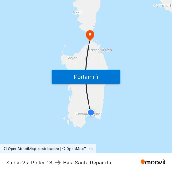 Sinnai Via Pintor 13 to Baia Santa Reparata map