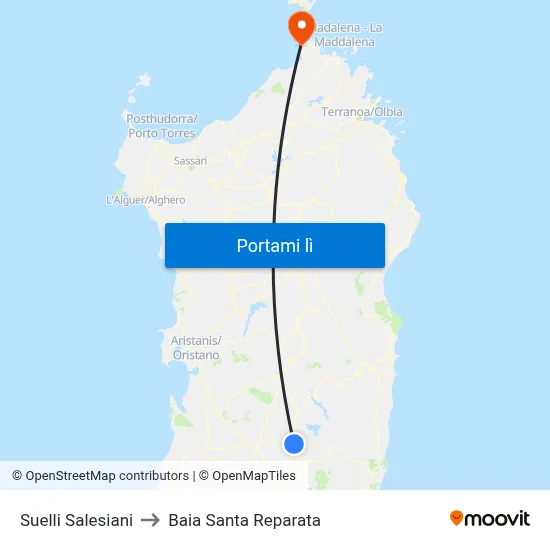 Suelli Salesiani to Baia Santa Reparata map