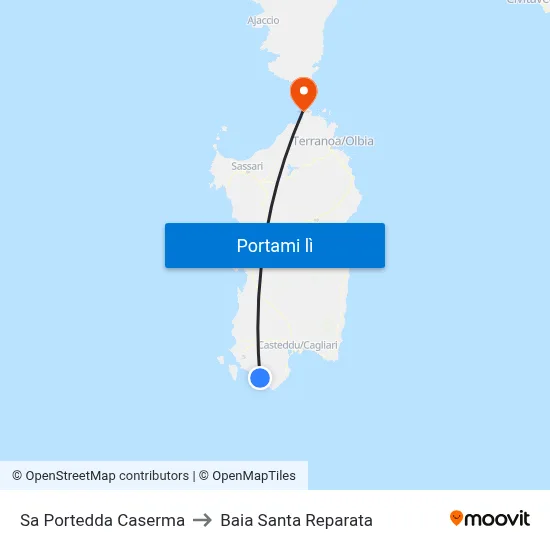 Sa Portedda Caserma to Baia Santa Reparata map
