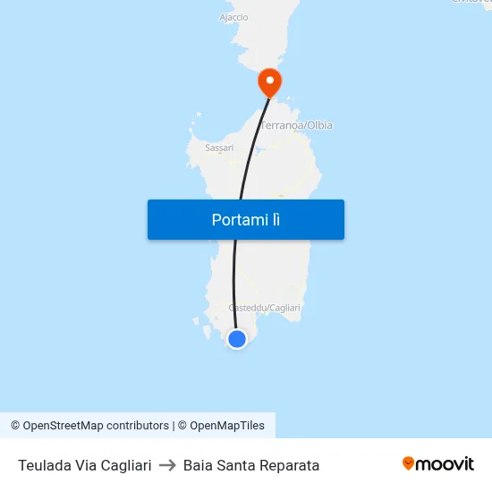 Teulada Via Cagliari to Baia Santa Reparata map