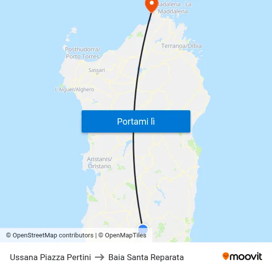 Ussana Piazza Pertini to Baia Santa Reparata map