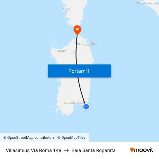 Villasimius Via Roma 148 to Baia Santa Reparata map
