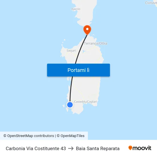 Carbonia Via Costituente 43 to Baia Santa Reparata map