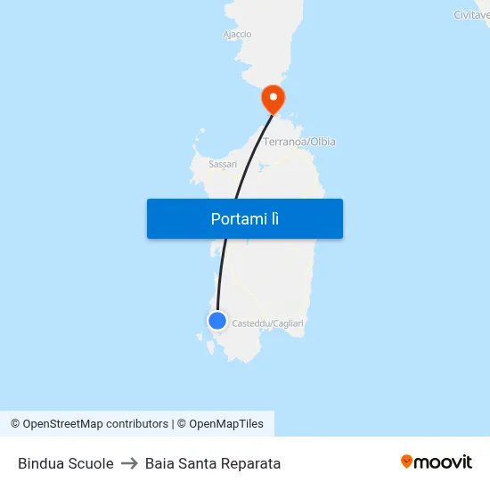 Bindua Scuole to Baia Santa Reparata map