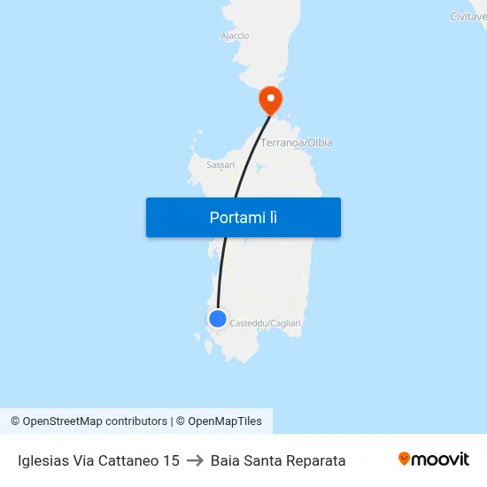 Iglesias Via Cattaneo 15 to Baia Santa Reparata map