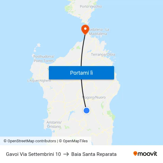 Gavoi Via Settembrini 10 to Baia Santa Reparata map
