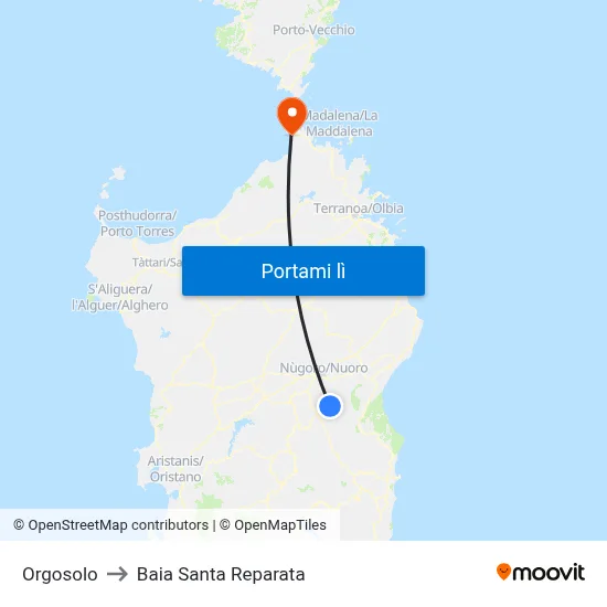 Orgosolo to Baia Santa Reparata map
