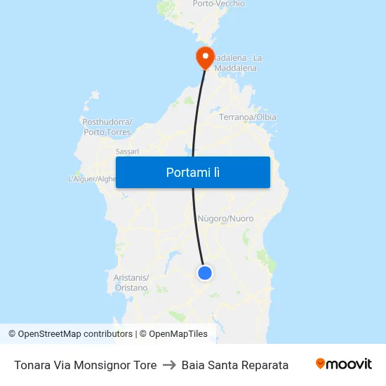 Tonara Via Monsignor Tore to Baia Santa Reparata map
