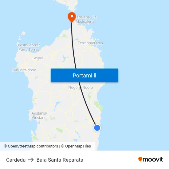 Cardedu to Baia Santa Reparata map