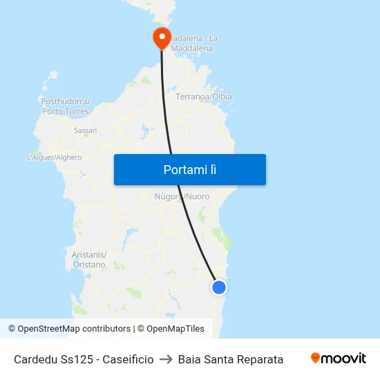 Cardedu Ss125 - Caseificio to Baia Santa Reparata map