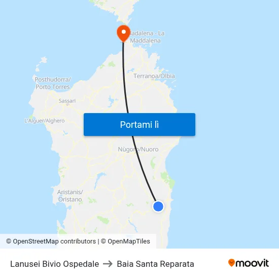 Lanusei Bivio Ospedale to Baia Santa Reparata map