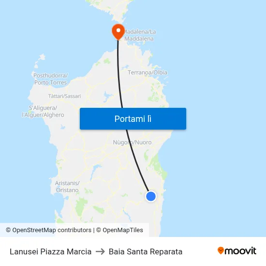 Lanusei Piazza Marcia to Baia Santa Reparata map