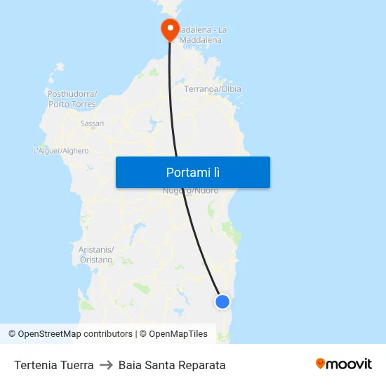 Tertenia Tuerra to Baia Santa Reparata map