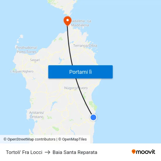 Tortoli' Fra Locci to Baia Santa Reparata map