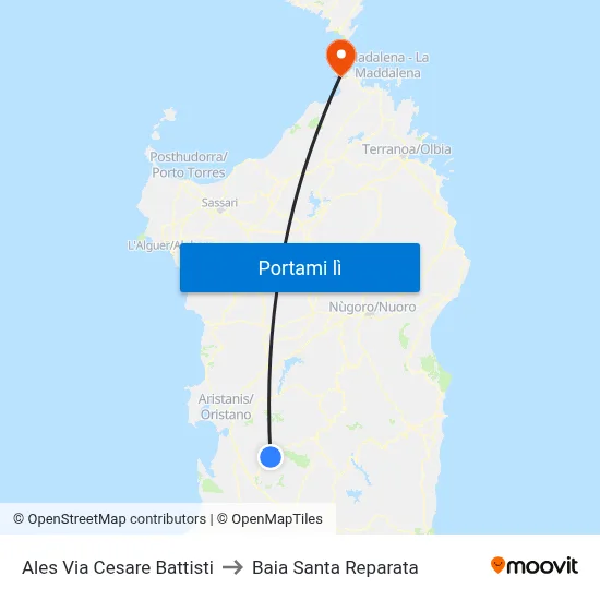 Ales Via Cesare Battisti to Baia Santa Reparata map