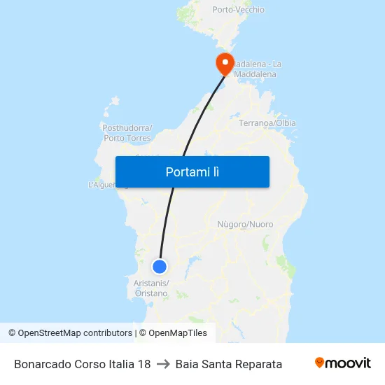 Bonarcado Corso Italia 18 to Baia Santa Reparata map