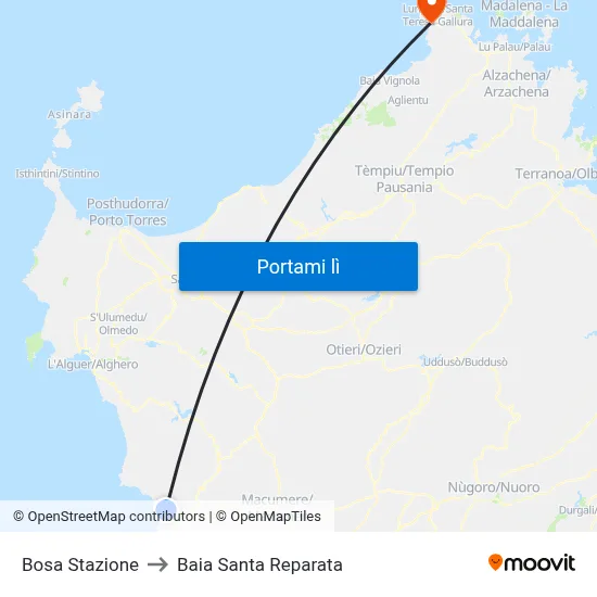Bosa Stazione to Baia Santa Reparata map