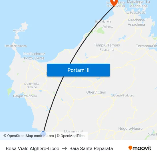 Bosa Viale Alghero-Liceo to Baia Santa Reparata map