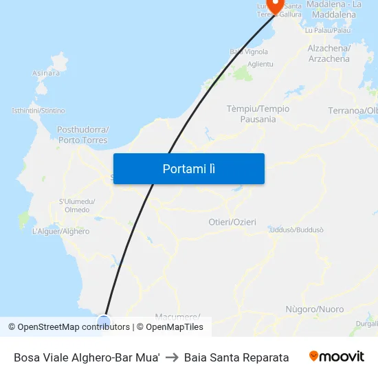 Bosa Viale Alghero-Bar Mua' to Baia Santa Reparata map