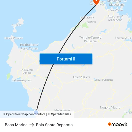 Bosa Marina to Baia Santa Reparata map