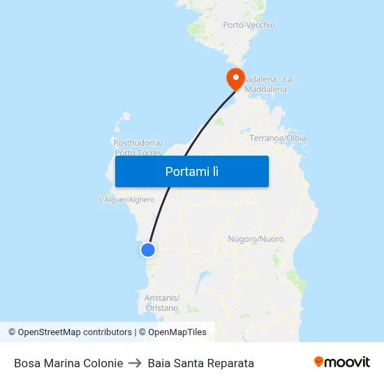 Bosa Marina Colonie to Baia Santa Reparata map