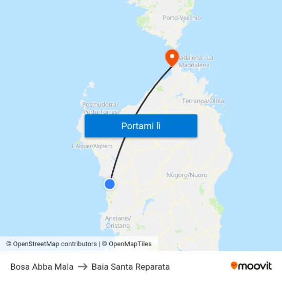 Bosa Abba Mala to Baia Santa Reparata map