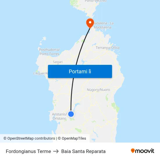Fordongianus Terme to Baia Santa Reparata map