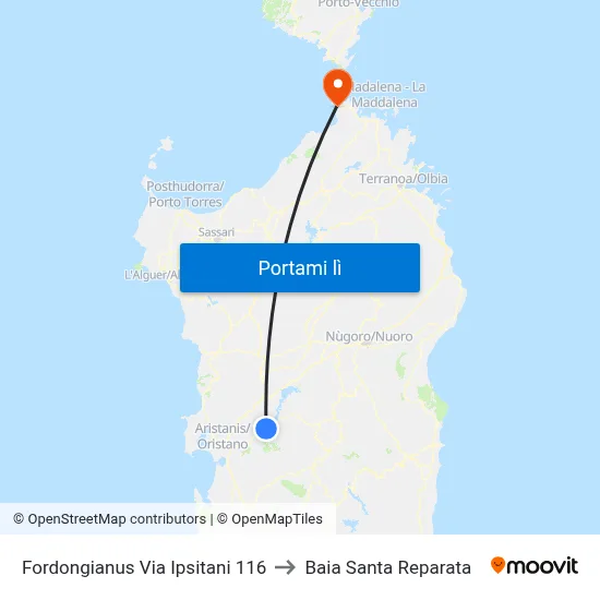 Fordongianus Via Ipsitani 116 to Baia Santa Reparata map