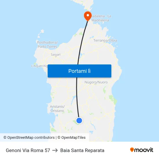 Genoni Via Roma 57 to Baia Santa Reparata map
