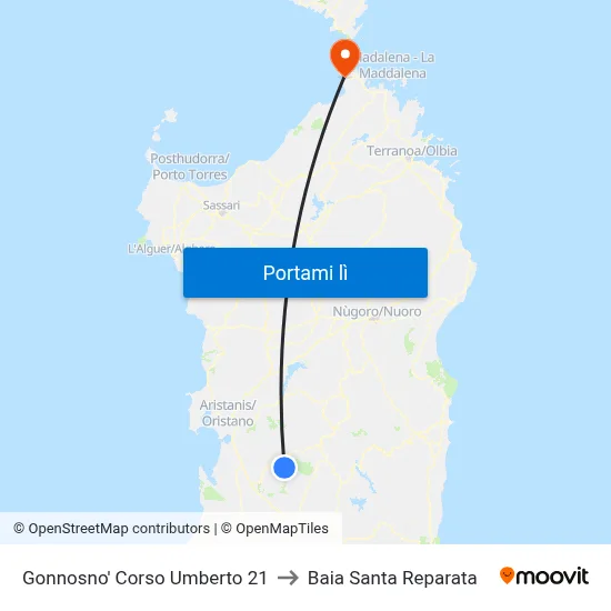 Gonnosno' Corso Umberto 21 to Baia Santa Reparata map