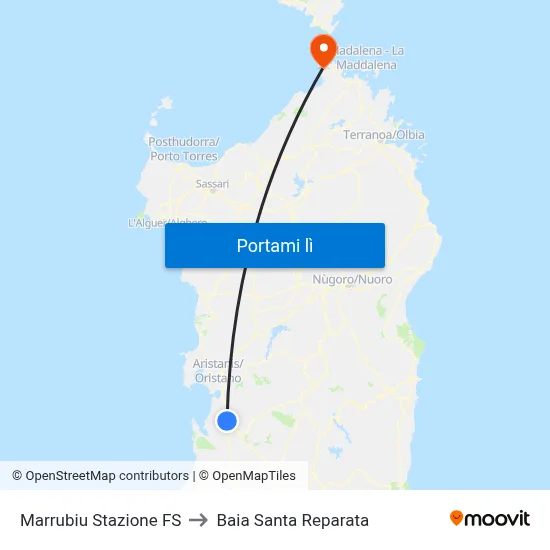 Marrubiu Stazione FS to Baia Santa Reparata map