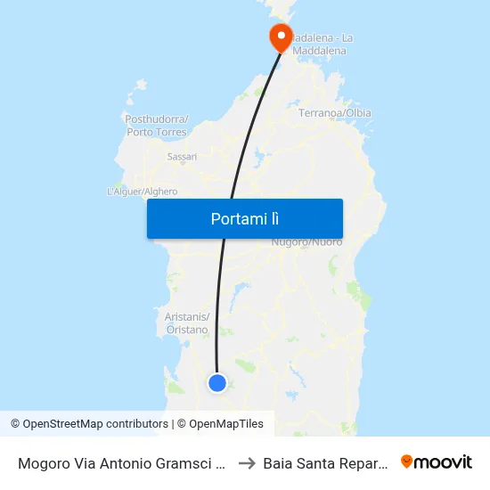 Mogoro Via Antonio Gramsci 168 to Baia Santa Reparata map