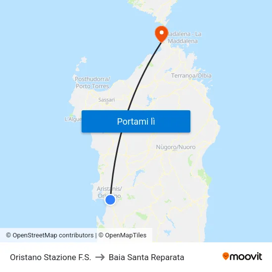 Oristano Stazione F.S. to Baia Santa Reparata map