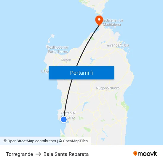 Torregrande to Baia Santa Reparata map