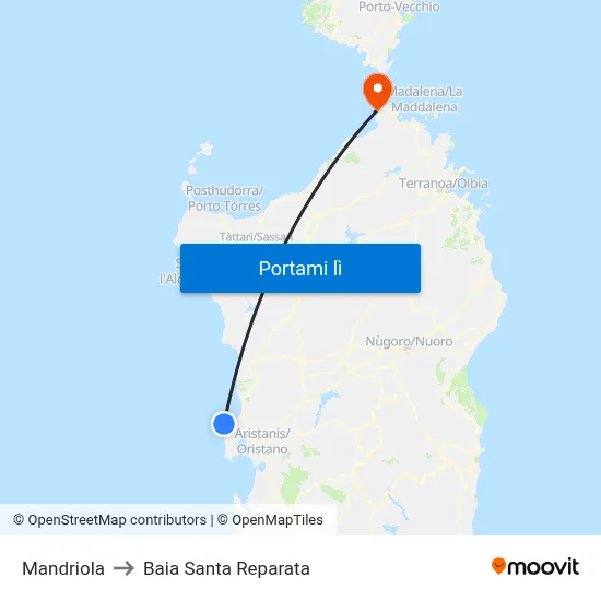 Mandriola to Baia Santa Reparata map