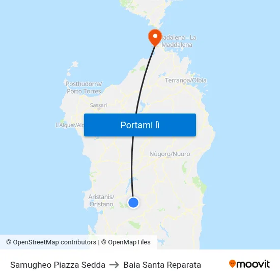 Samugheo Piazza Sedda to Baia Santa Reparata map
