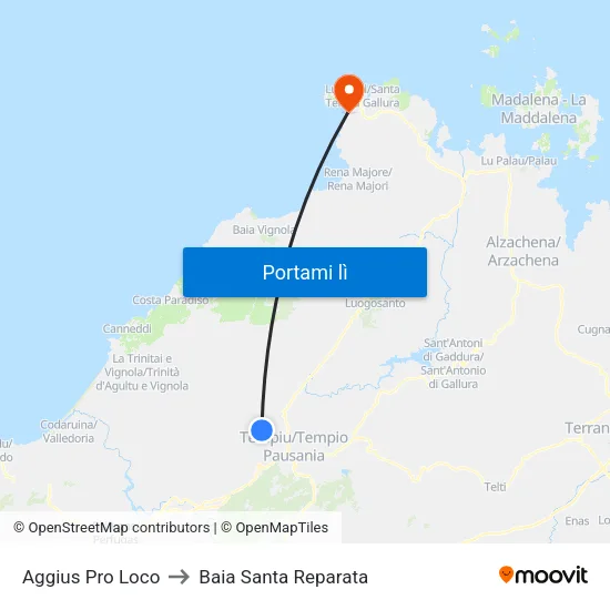 Aggius Pro Loco to Baia Santa Reparata map