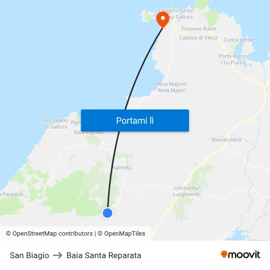 San Biagio to Baia Santa Reparata map