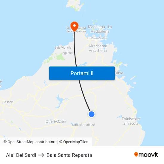 Ala` Dei Sardi to Baia Santa Reparata map