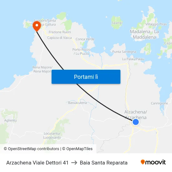 Arzachena Viale Dettori 41 to Baia Santa Reparata map