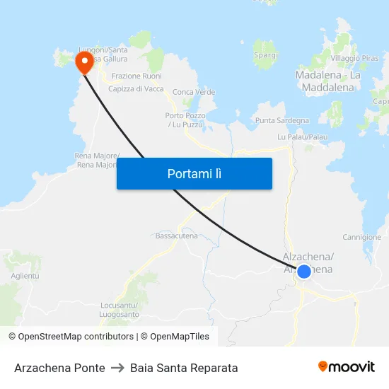 Arzachena Ponte to Baia Santa Reparata map